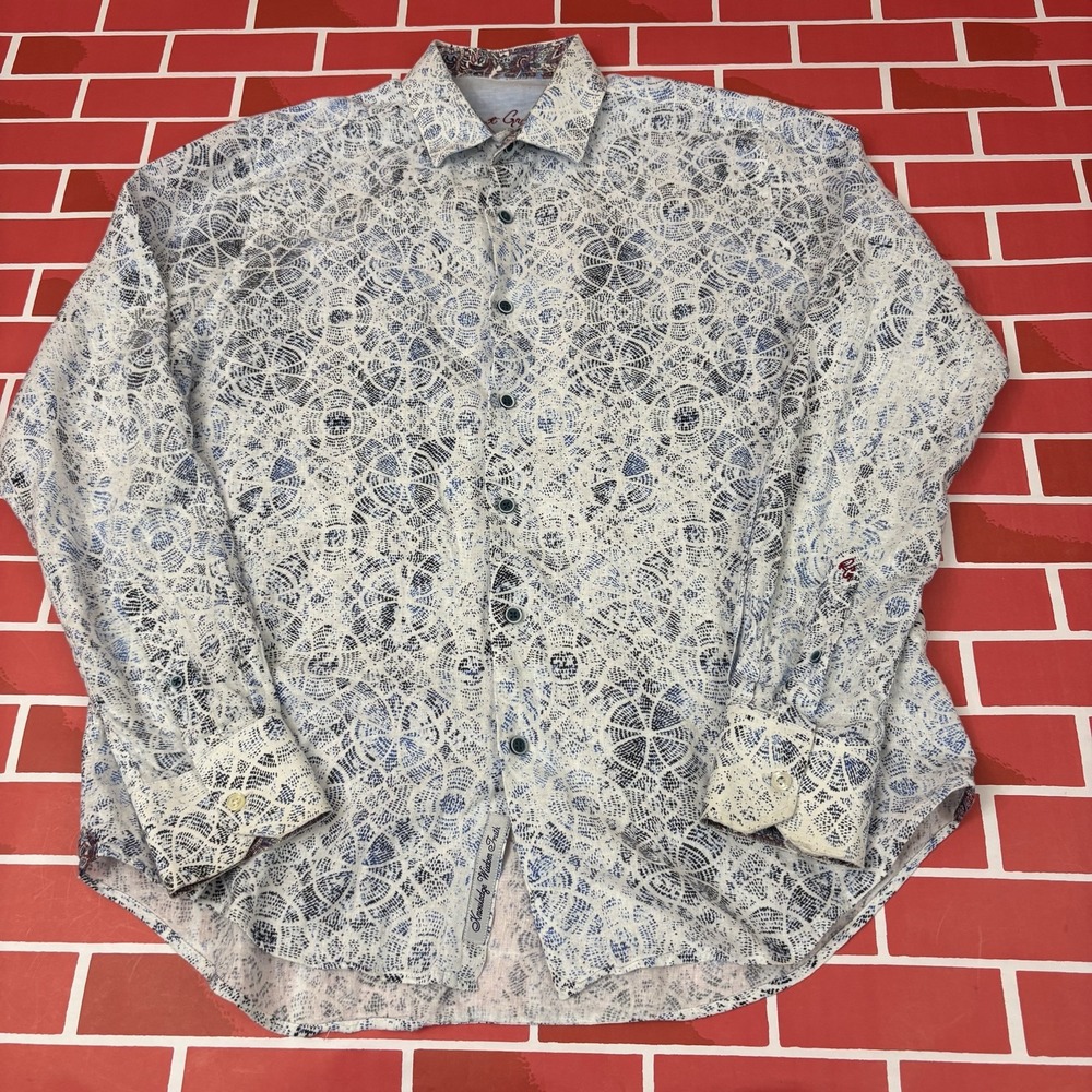 Robert Graham Men's Long Sleeve Button Down Shirt White Geometric Cotton M